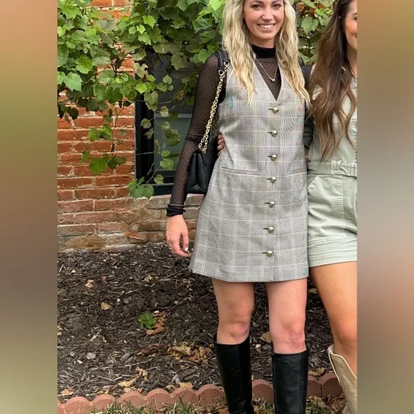 Anthropologie Plaid Button-Front Mini Dress in Brown and Tan - Picture 5 of 5